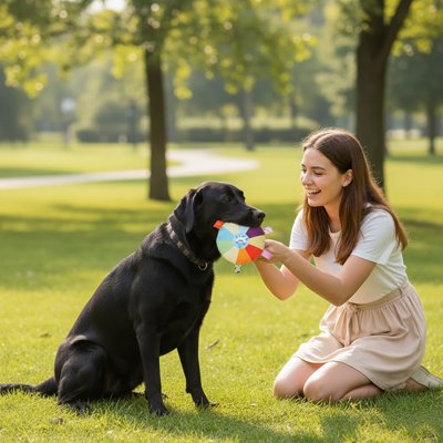 Jouet pour chien chien noir avec une femme