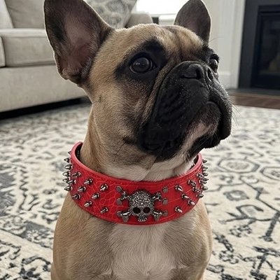 Collier Chien bouledogue français avec un collier rouge