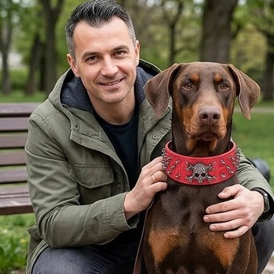 Collier Chien doberman avec un collier rouge