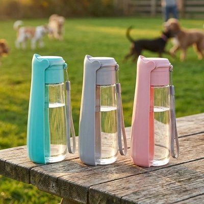 Gourde Chien bleu gris rose