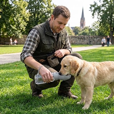 Gourde Chien homme qui donne à boire à son chien