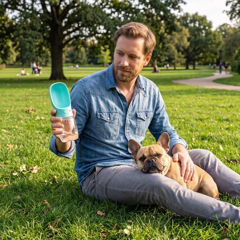 Gourde Chien homme qui tient la gourde