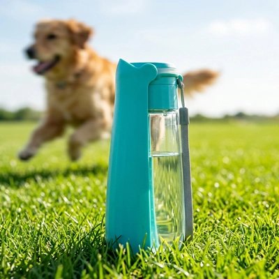 Gourde Chien labrador heureux avec gourde bleu
