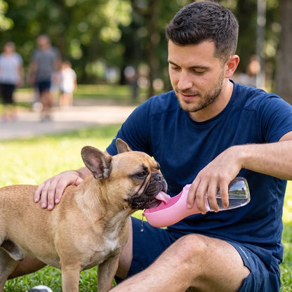 Gourde Chien rose bouledogue français qui boit