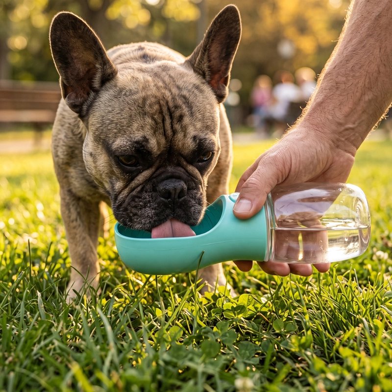 Gourde Chien vert bouledogue français qui boit