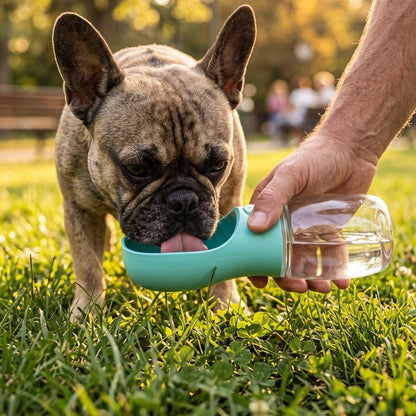 Gourde Chien vert bouledogue français qui boit