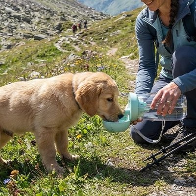 Gourde pour Chien bleu petit labrador qui boit