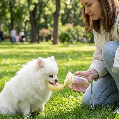 Gourde pour Chien poméranien blanc qui boit