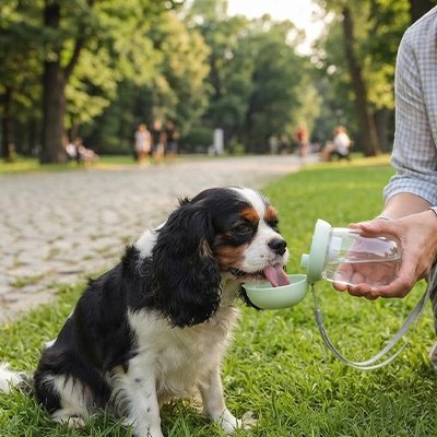 Gourde pour Chien vert petit chien assit qui boit