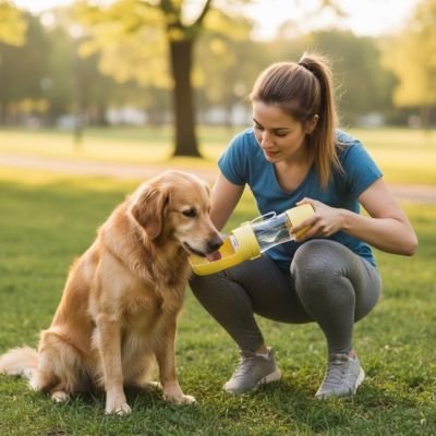 Gourdes pour Chien golden retriver avec une dame