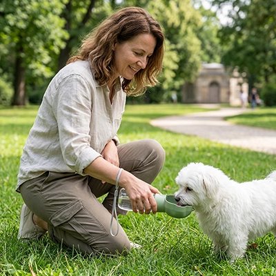 Gourdes pour chien vert avec chien blanc