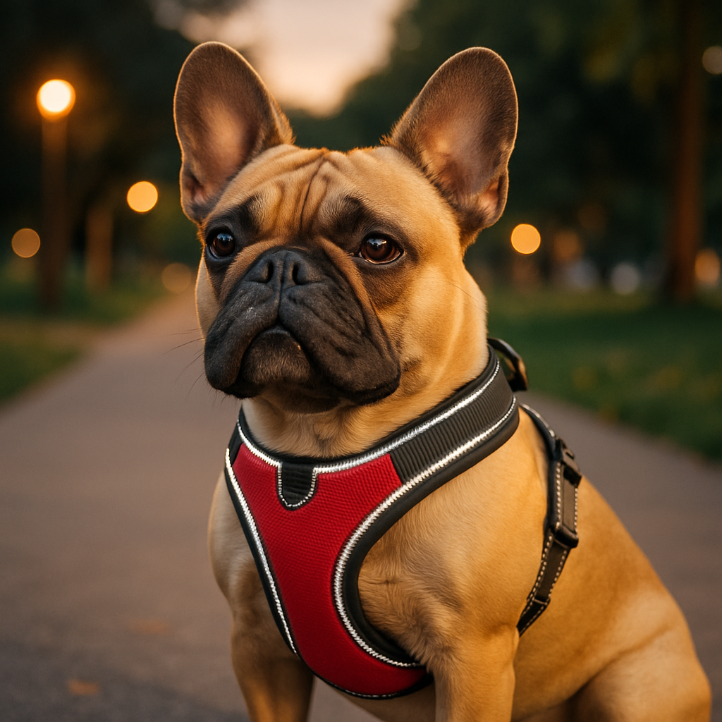 harnais chien anti traction reflechissant bouledogue français