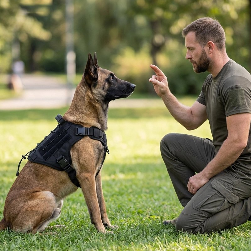 Harnais chien chien et un homme