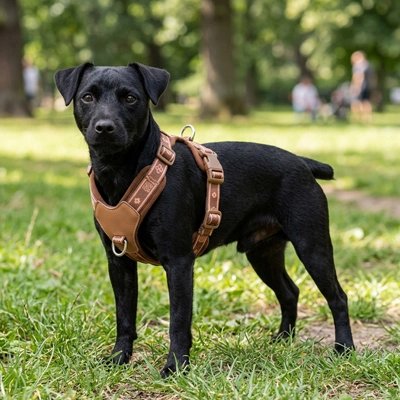 Harnais chien en Y marron avec chien noir