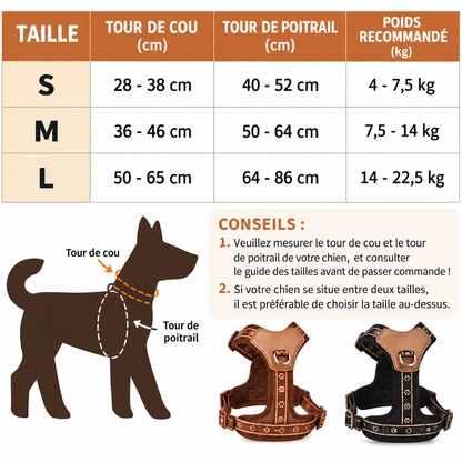 harnais chien en y marrron tailles