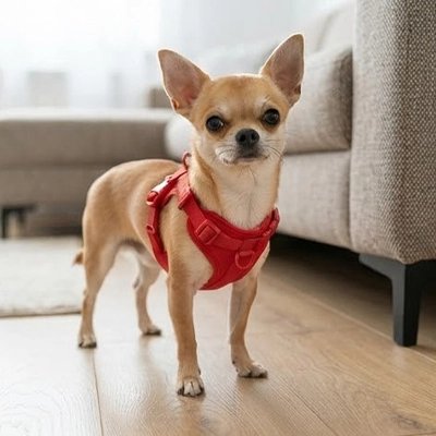 Harnais pour Chien rouge dans le salon