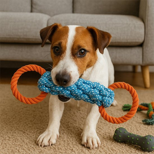 Jouet chien bleu orange