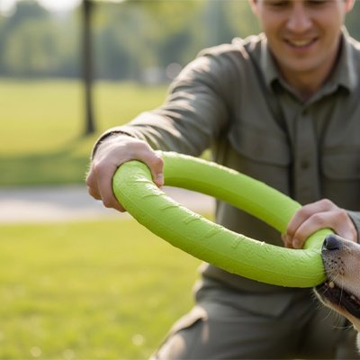 Jouet chien vert dehors