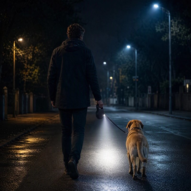 Laisse Chien homme avec son chien la nuit