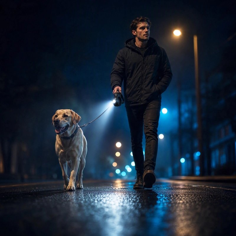 Laisse Chien noir avec lumière et labrador