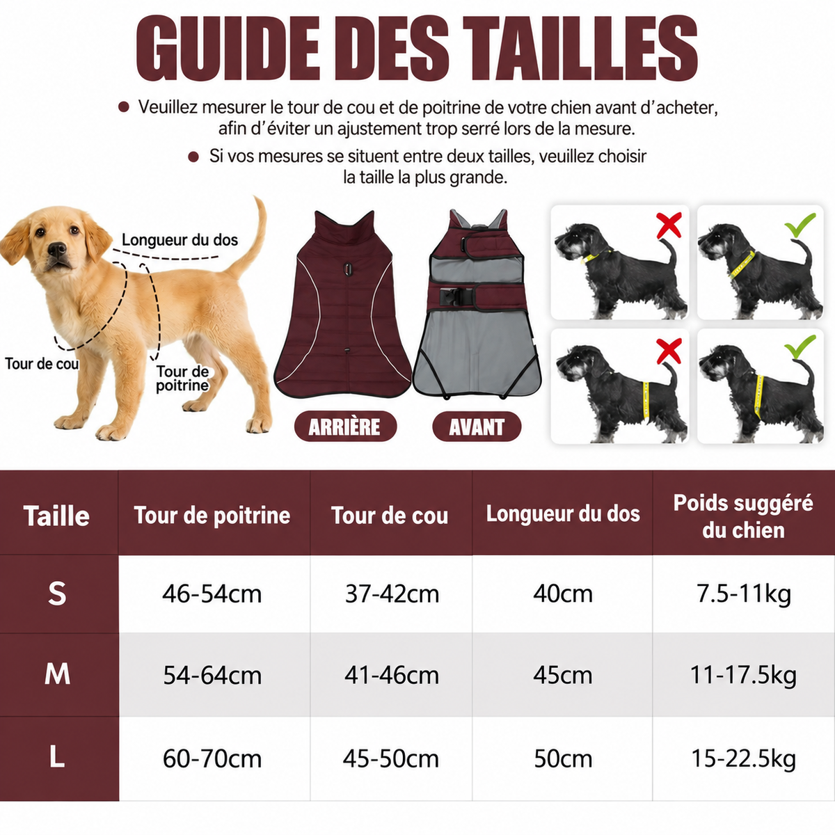manteau imperméable pour chien taille